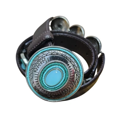 Cinturón de Cuero Brighton Pequeño B31618 Plateado Turquesa Concho Hebilla Redonda Western Foto 1 de 4