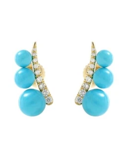 Blue Turquoise Ear Crawler Earrings for Women 925 Sterling Silver Jewelry Yellow - Picture 1 of 1