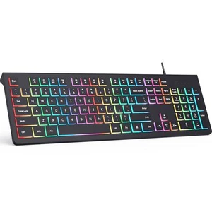 Computer Keyboard Wired Plug Play USB Keyboard Low Profile Chiclet Keys Large... - Picture 1 of 7