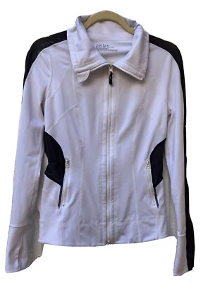Chaqueta pequeña Zella para mujer bolsillos con cremallera completa cuello falso ventilado blanco gris fruncido D3 Foto 1 de 4
