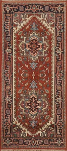 Alfombra de acento anudada a mano india Heriz Serapi 3x6 ft - Imagen 1 de 19