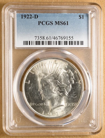 1922 D Peace Silver Dollar PCGS MS61 Cover