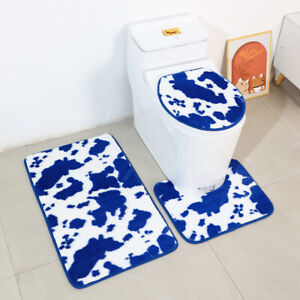 3-Pcs Bathroom Bath Mat Waterproof Contour Rug Set with Toilet Lid Cover Tie Dry