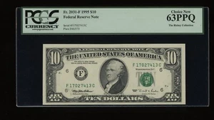 DBR 1995 $10 FRN Atlanta Fr. 2031-F PCGS 63 PPQ Serial F17027413C - Picture 1 of 2