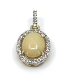 Lab Created Opal & Natural Diamond Pendant in 14k Solid Yellow Gold - Picture 1 of 12