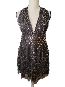Lulus Size Medium Mini Dress Black Beaded Sequin Bling Party - Picture 1 of 5