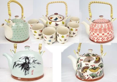 Teekanne Service Set Kanne 650ml 6 Becher 80m Teesieb Keramik verschieden Muster - Bild 1 von 4