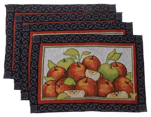 Set 4 Placemats Apples Green Red 13x19 Kitchen Table Fabric Dining Fruit Gift - Picture 1 of 2