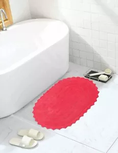 Royal Blaze Bath Mat Crochet Reversible Washable Plush Rug - Oval Small 18"x26" - Picture 1 of 46