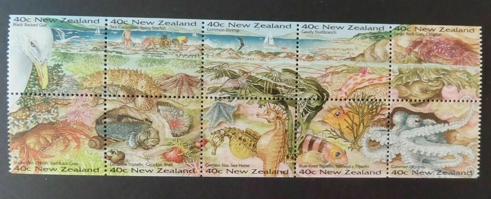 MINT 1996 NEW ZEALAND NZ SEASIDE STAMP BOOKLET PANE OF 10 - Image 1 of 1