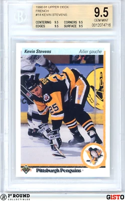 POP 1: Kevin Stevens RC BGS 9.5: 1990-91 Upper Deck French Rookie Gem Mint Gisto - Image 1 of 3