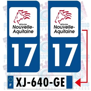 17 CHARENTE MARITIME / 2 STICKERS PLAQUE IMMATRICULATION AQUITAINE / POITOU - Picture 1 of 1