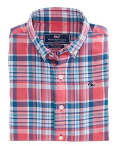 Vineyard Vines Pastel Plaid Whale Shirt Boys XL Button Up Pink Blue Long Sleeve - Picture 1 of 8