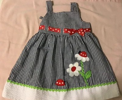 RARE EDITIONS Black White Ladybug Seersucker Sundress Size 24 Months - Image 1 of 3
