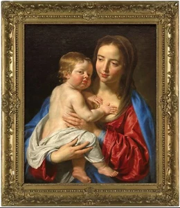 Handmade Old Master-Art Antique Oil Painting Lady Mary on canvas 24"x30" - Picture 1 of 2