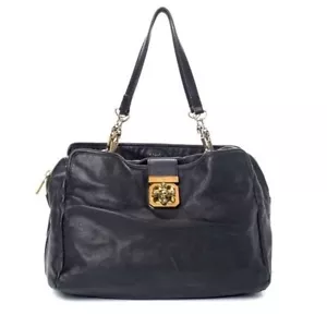 Chloe Elsie Women's Black Calfskin Leather Double Handle Zipper Shoulder Bag - Picture 1 of 15