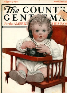 1922 Original E.M. Wireman Color Cover Art. Baby Listens To Radio In High Chair - Picture 1 of 2