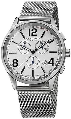 NEW Akribos XXIV AK719SS Men's Ultimate Swiss Chronograph Silver-Tone Date Watch - Image 1 of 3