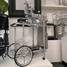 Silver BAR CART CLEAR Glass Drinks Trolley With Big Wheel (Gold Available)