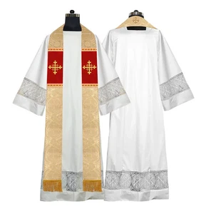Handcrafted Clergy Stole with Jerusalem Cross Embroidery – Liturgical Vestment - Picture 1 of 2