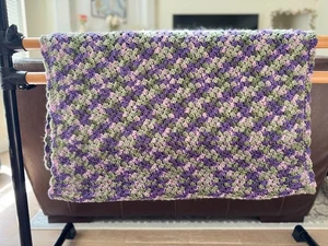 Handmade Crochet Throw Blanket – Purple, Green & Lavender Granny Stitch Afghan - Picture 1 of 4
