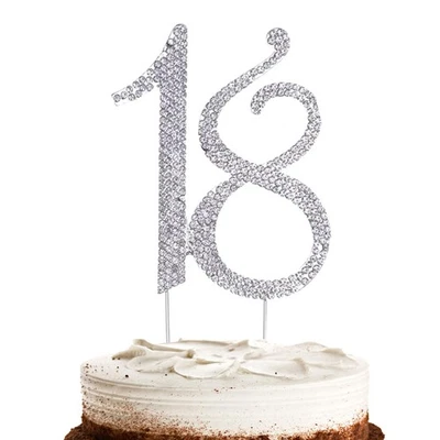 Hugwish cake topper 18 anni di strass argento, 18th birthday decorazioni torta c - Immagine 1 di 4