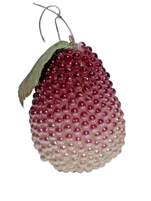 Beaded Pear Hanging Ornament 4" – Vintage-Style Faux Fruit Holiday Décor - Image 1 of 4