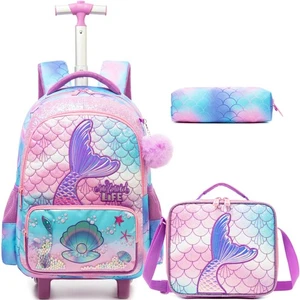 Kinder Meerjungfrau Rollrucksack mit Rollen für Grundschüler Kinder Reisen... - Bild 1 von 7
