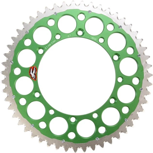 Renthal 520 Twinring Rear Sprocket 51T Green Kawasaki KX250F/KX450F - Image 1 of 1