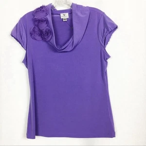 Worthington Floral Detail Cowl-Neckline Cap Sleeve Blouse Purple Womens M - Picture 1 of 7