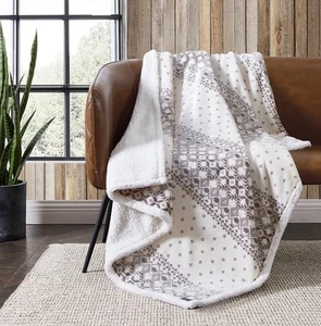 Eddie Bauer - Blanket, Super 50" x 60", Fair Isle Peak Grey/White - Picture 1 of 5