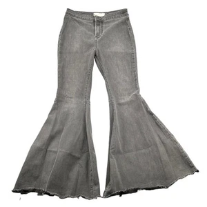 Free People Jeans Women 29 Petite Gray Denim Extreme Flare Leg Stretch Boho - Picture 1 of 6