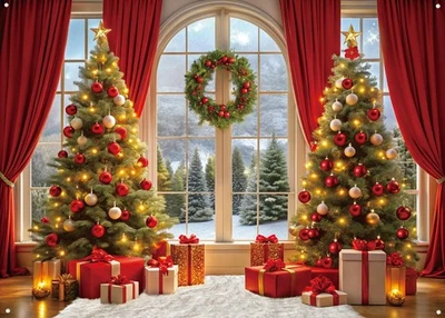 LYWYGG 118.1x82.6inch Christmas Backdrop Xmas Window 118.1x82.6inch, Red  - Image 1 of 4