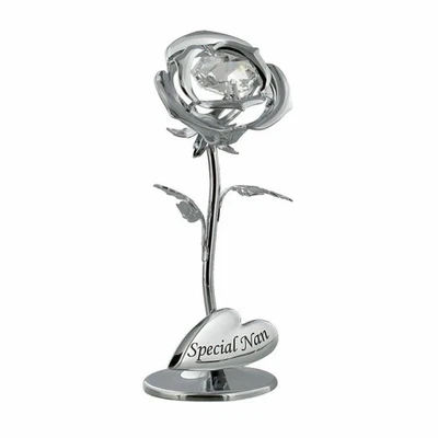 CRYSTOCRAFT SILVER ROSE SPECIAL NAN WITH CLEAR AUSTRIAN CRYSTAL GIFT