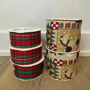 Offray Vintage Holiday Craft Ribbon Christmas Ribbon Plaid Patchwork (5) 3 Yard - Picture 1 of 5