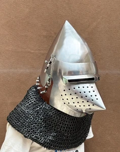 Mittelalter Stahl 14 Gauge Schweinegesicht Bascinet Helm optimaler Komfort und Schutz - Bild 1 von 8
