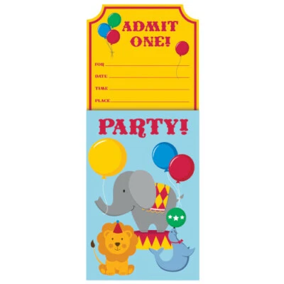 Circus Invites Circus Invitations Birthday Party Elephant Lion Seal Supplies 8ct - Image 1 of 3