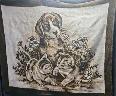 Manta Biederlack Tiro Cachorro Perro Y Gatito Marrón Tostado 54" × 46" De Colección EE. UU.  Foto 1 de 4