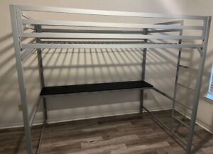 Silver Full Size Metal Loft Bed With Desk