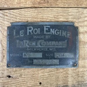 vtg Le Roi Company leroi ID motor engine plate tag milwaukee wisconsin WI K-3 - Picture 1 of 8
