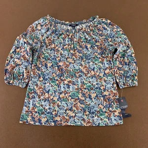 Chaps Women's Medium Blue Floral Print 3/4 Sleeve Off The Shoulder Blouse NWT - Picture 1 of 9
