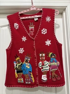White Stag Winter Reindeer Holiday Theme Plus 22-24W Red Decorated Knit Vest - Picture 1 of 16