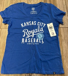 Brand New Womens Kansas City Royals '47 Brand SS V-Neck Logo Shirt Size Large - Picture 1 of 3