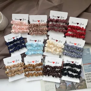 3PCS Satin Silk Scrunchies Elastic Hair Bands Scrunchy Small Hair Ropes Rings * - Picture 1 of 33