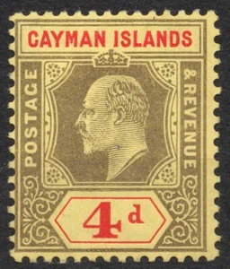 Sg: KY 29 Mi:KY 24Y 1908 4 Penny (antiguo) ISLAS CAIMÁN Rey Eduardo VII, MH - Imagen 1 de 2
