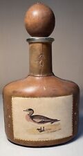 Rare Vintage Leather Wrapped Glass Decanter With Wooden Stopper Made in France