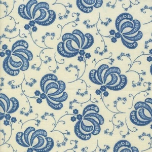 Hollyhocks and Roses Blooms Blue by Bunny Hill Designs for Moda 1/2 Yard - Picture 1 of 1