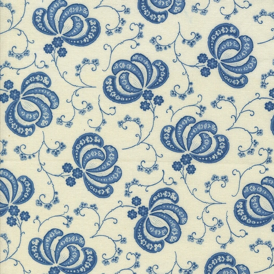 Hollyhocks and Roses Blooms Blue by Bunny Hill Designs for Moda 1/2 Yard - Image 1 of 1