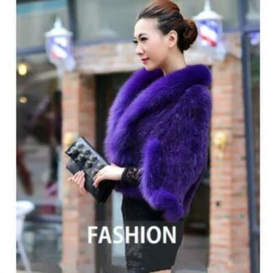 Abrigo bufanda abrigo 100 % lavanda tejida piel de visón cuello de zorro capa estola chal GCZT Foto 1 de 4