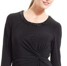Anne Klein Black Beaded Neck Side Ruched Draped Stretch Jersey Dress -  $139